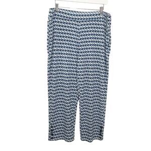 Susan Graver Liquid Knit Ponte Knit Palazzo Pants Pull On Women L Blue Geometric